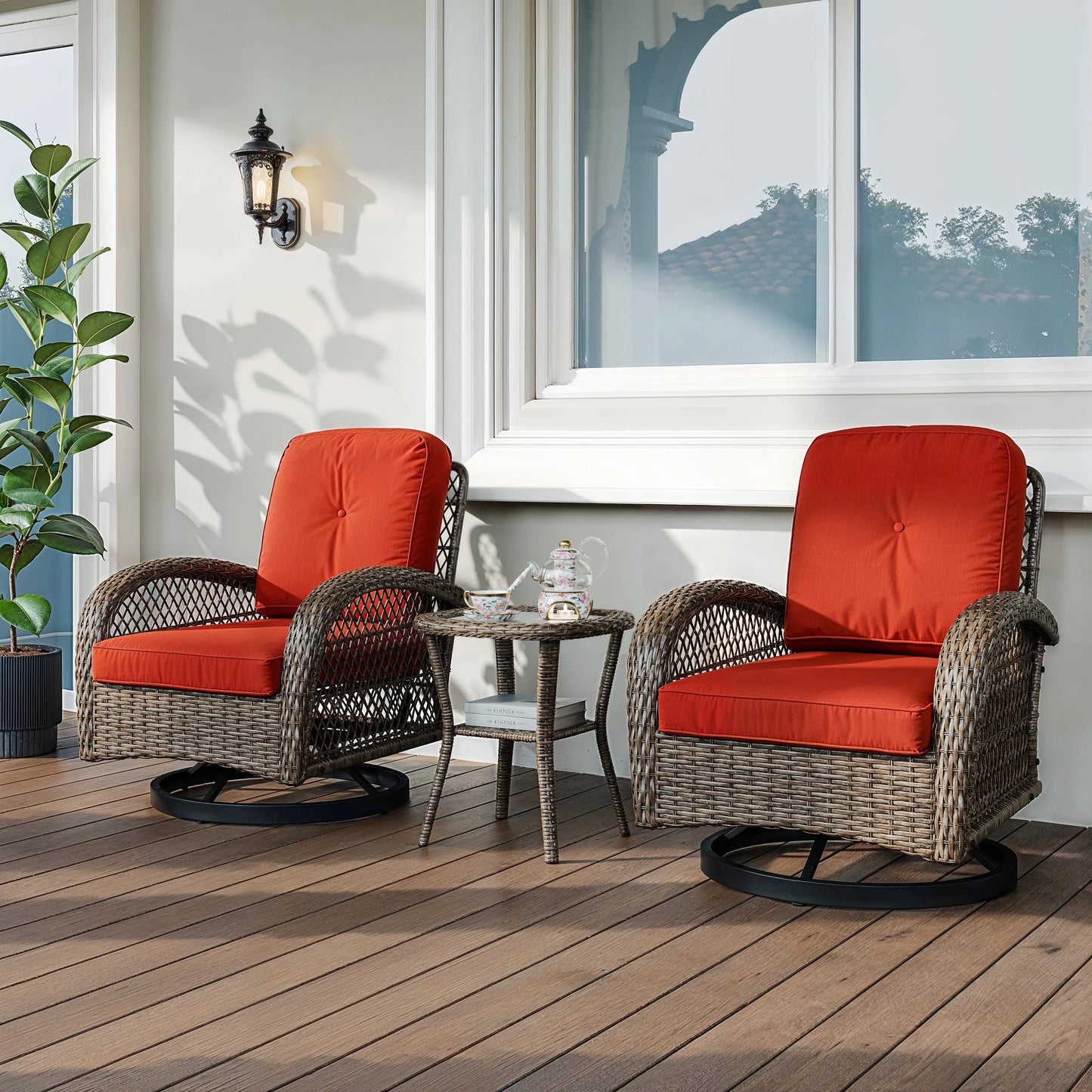 3 Pieces Patio Furniture Set, Outdoor Rotating Rocking Chair Set