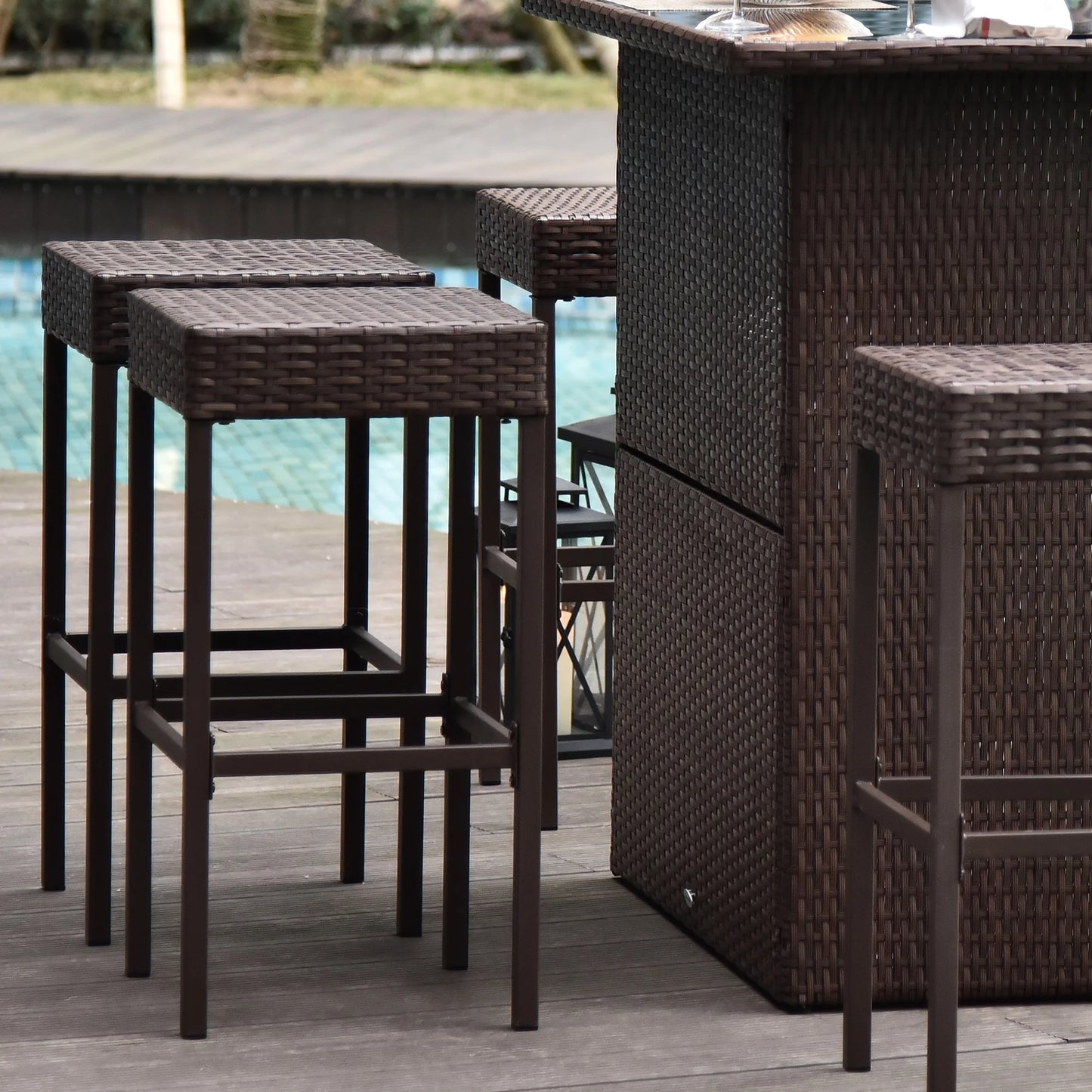 5 Piece Outdoor Rattan Wicker Bar Set Furniture Table Stool
