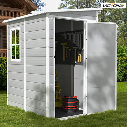 5x4 FT Plastic Outdoor Storage Shed With Floor, Lockable & Window For Patio Furniture