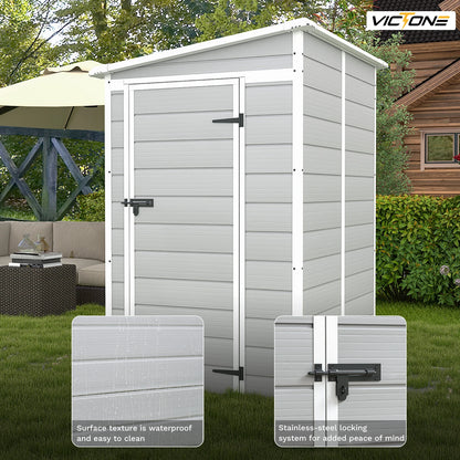 5x4 FT Plastic Outdoor Storage Shed With Floor, Lockable & Window For Patio Furniture