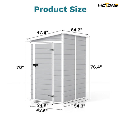 5x4 FT Plastic Outdoor Storage Shed With Floor, Lockable & Window For Patio Furniture