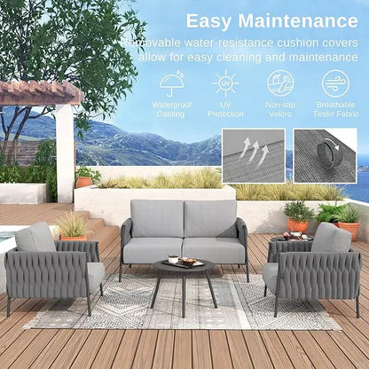 4 Pieces Patio Furniture Set with Coffee Table,