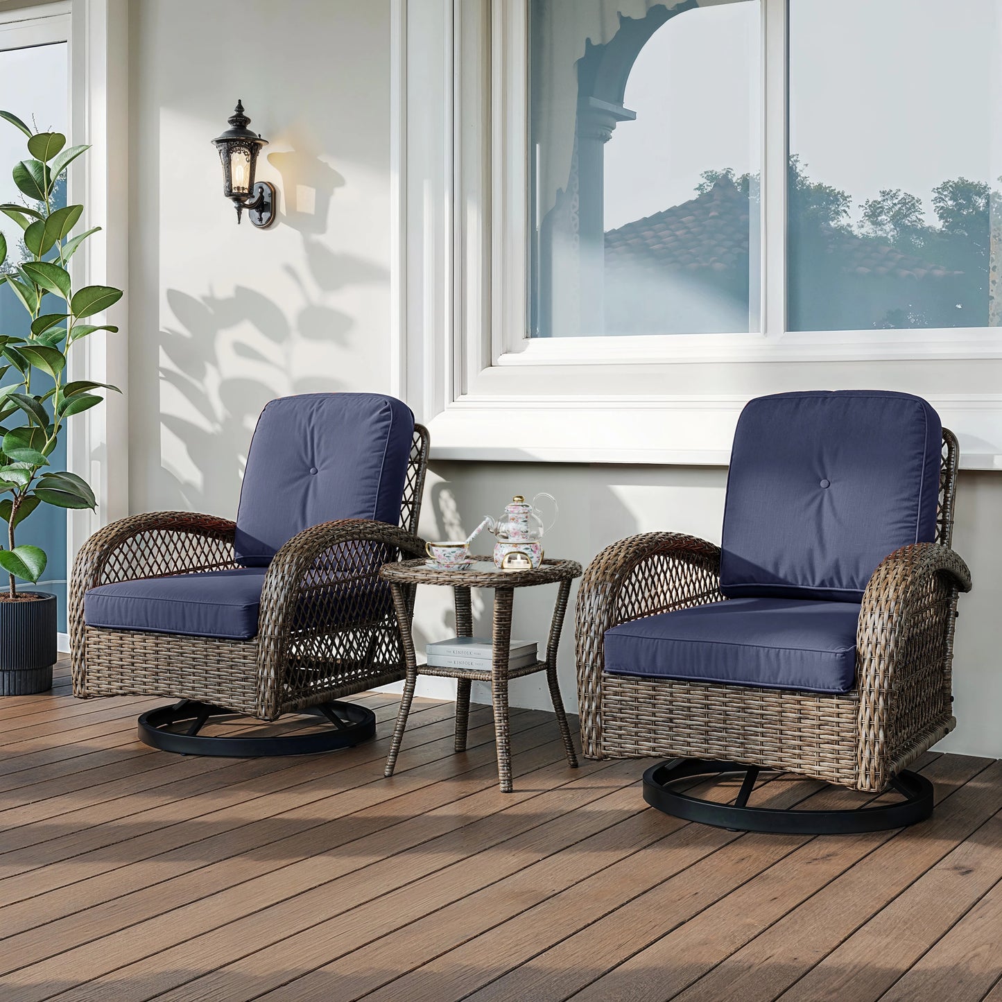 3 Pieces Patio Furniture Set, Outdoor Rotating Rocking Chair Set