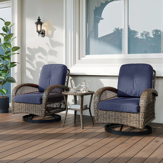 3 Pieces Patio Furniture Set, Outdoor Rotating Rocking Chair Set
