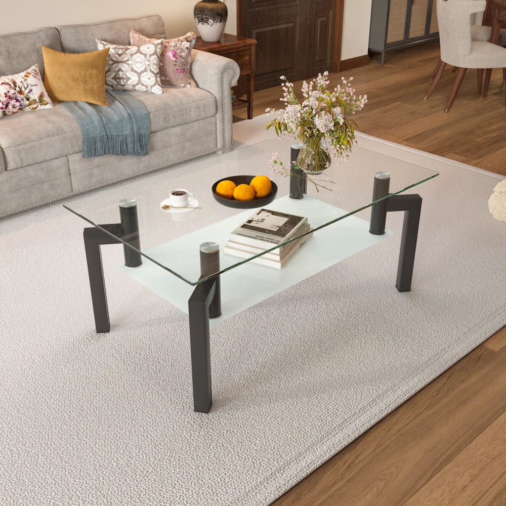 Rectangle Black or Clear Glass Coffee Table
