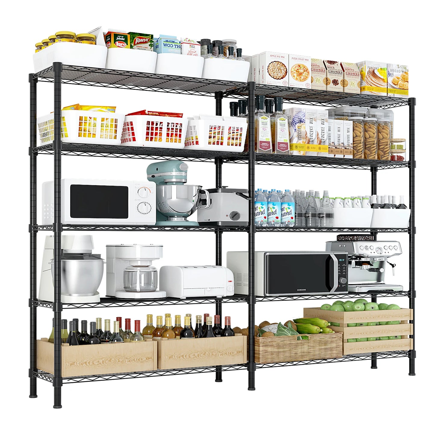 Adjustable Storage Shelves 5 Tier Metal Shelving for Storage Heavy Duty Garage Shelf Pantry Shelves Kitchen Shelving