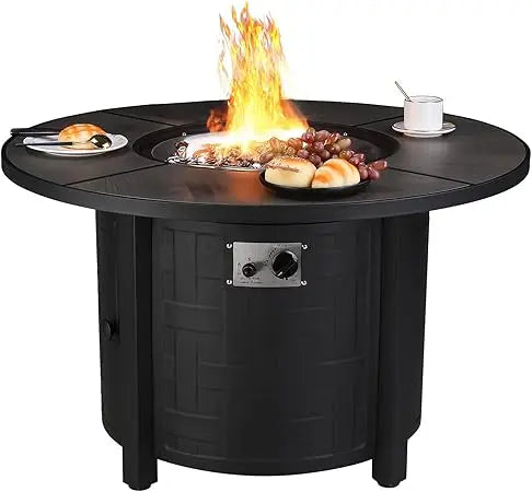 42in Propane Fire Pit Table, 50,000 BTU Auto-Ignition Outdoor Patio Fire Pit with Waterproof Cover
