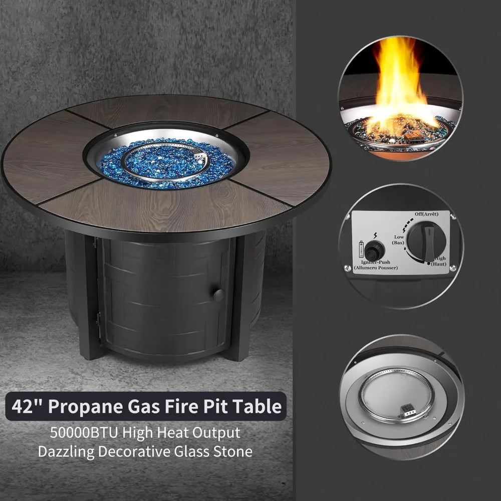 42in Propane Fire Pit Table, 50,000 BTU Auto-Ignition Outdoor Patio Fire Pit with Waterproof Cover