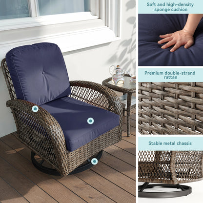3 Pieces Patio Furniture Set, Outdoor Rotating Rocking Chair Set