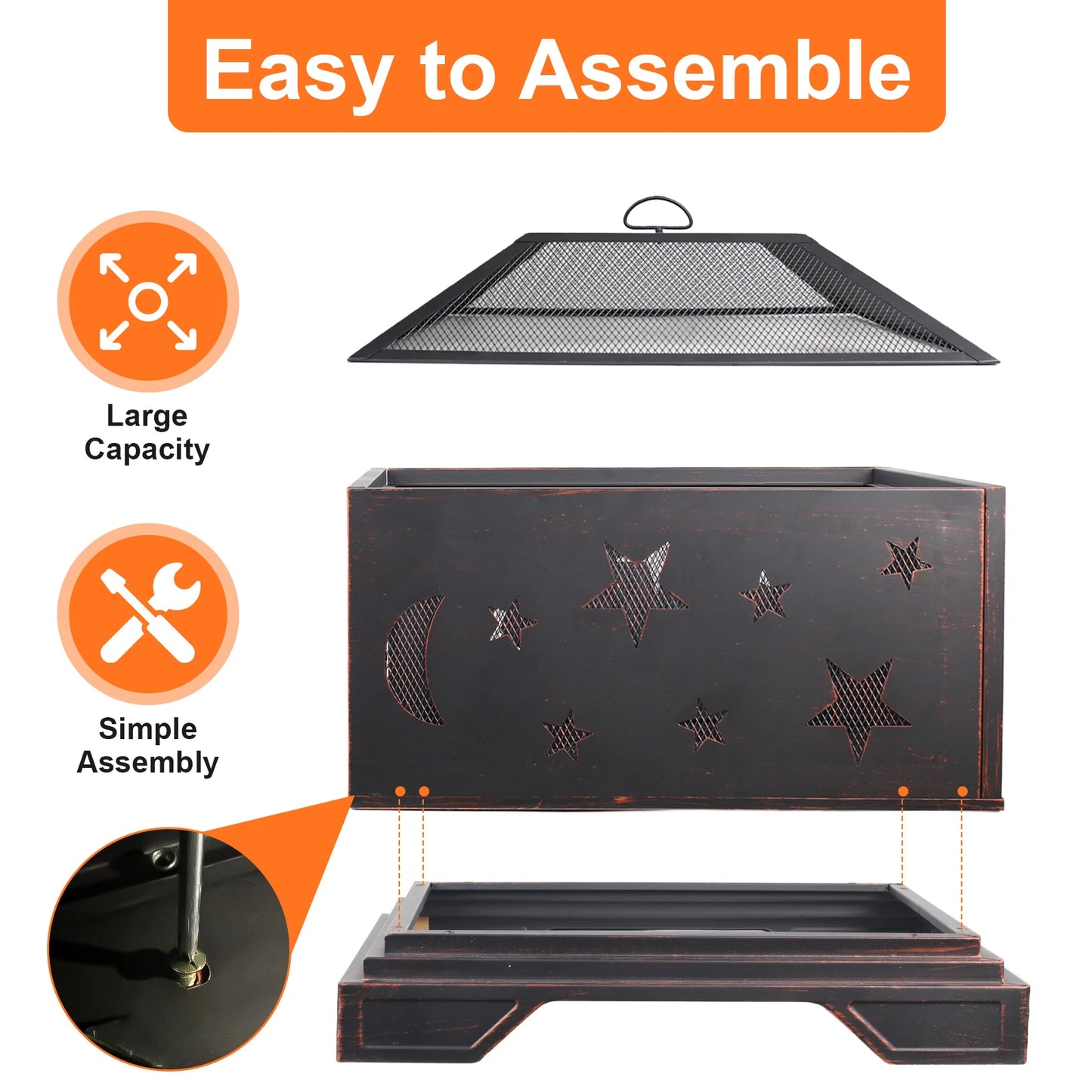 Wood Burning Fire Pit with Cooking Grill & Spark Screen