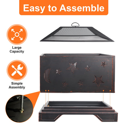 Wood Burning Fire Pit with Cooking Grill & Spark Screen