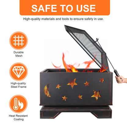Wood Burning Fire Pit with Cooking Grill & Spark Screen