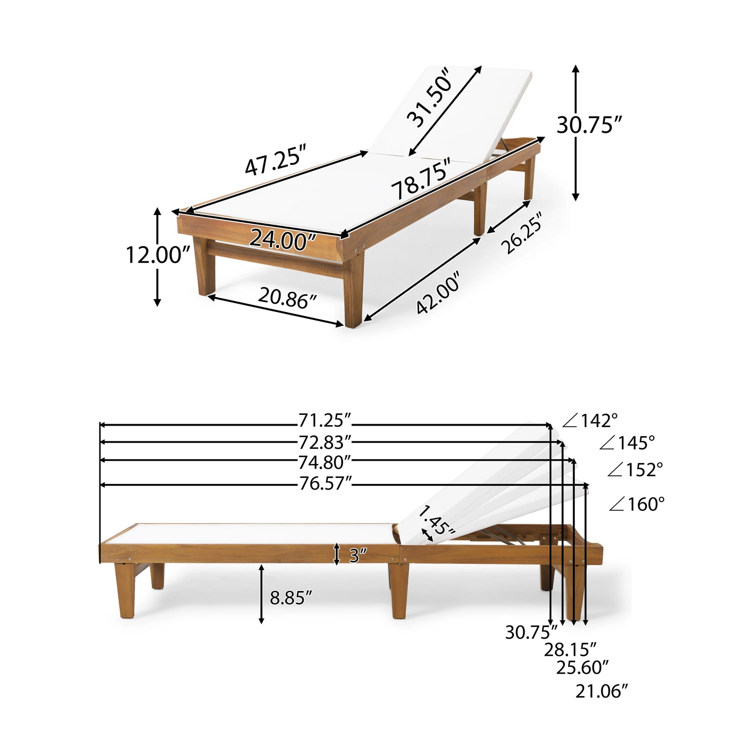 Outdoor Flat Chaise Lounge Chair With Adjustable Backrest Poolside Lounger Patio Furniture