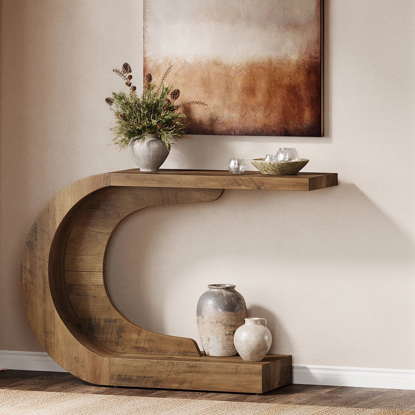 Tribesigns 43.3" Mid-Century Modern Console Table for Entryway, Wood C-Shaped Hallway Entry Accent Table for Living Room