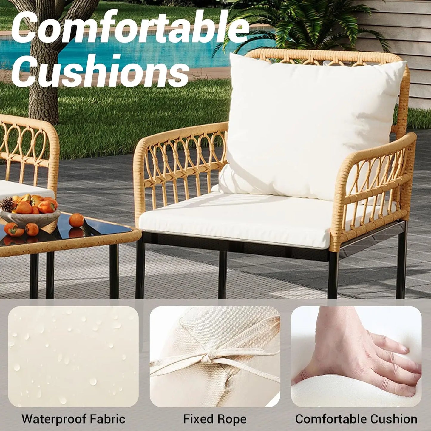 4 Pieces Patio Furniture Set Wicker Glass Patio Table and Chairs Set Loveseat Chairs