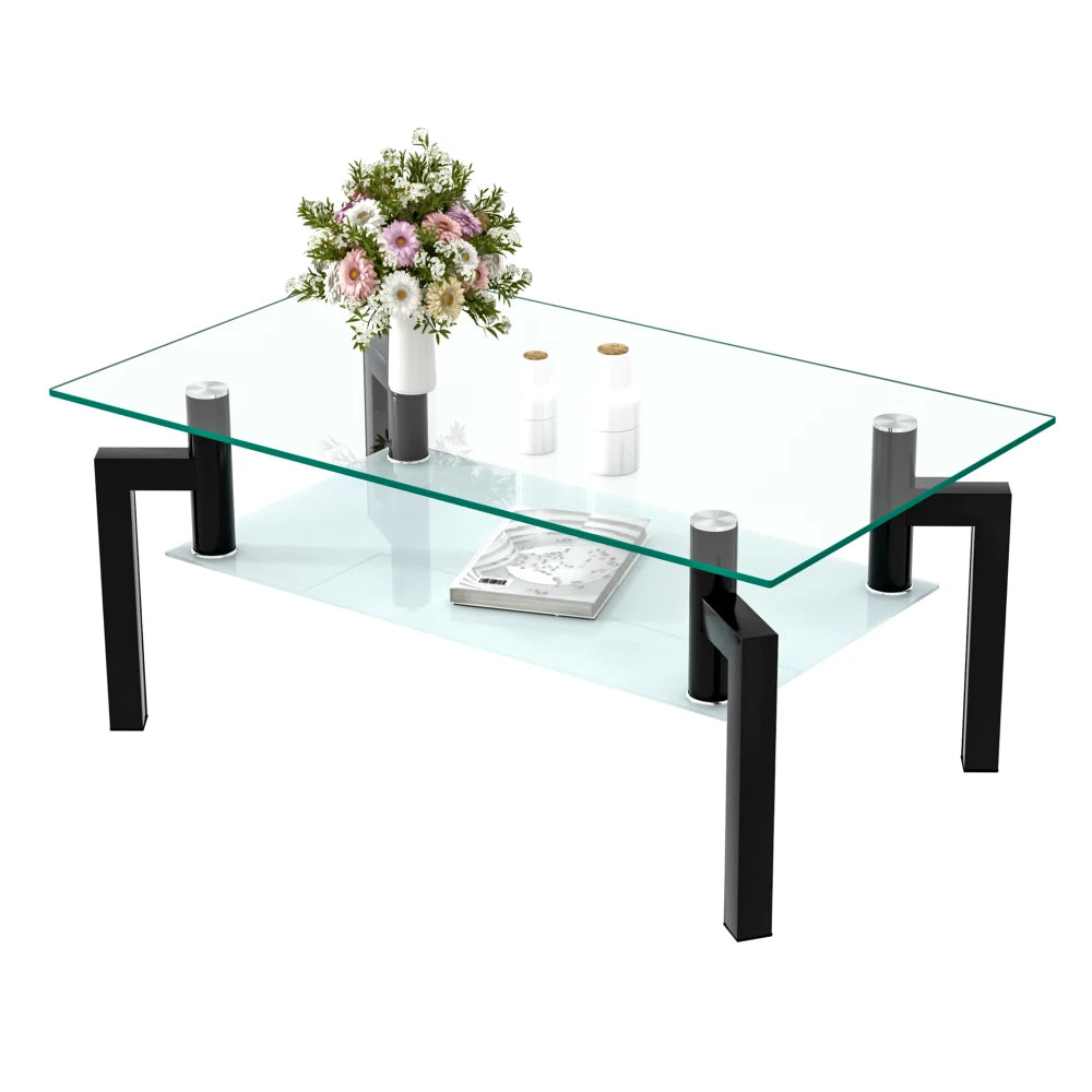 Rectangle Black or Clear Glass Coffee Table