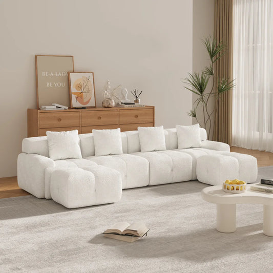 135.4" 6-Piece U-Shaped Sleeper Modular Sectional Sofa Bed Chaise, Oversized 4-Seater