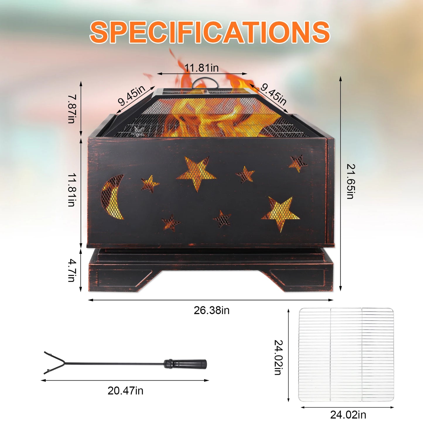 Wood Burning Fire Pit with Cooking Grill & Spark Screen