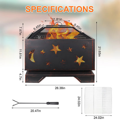 Wood Burning Fire Pit with Cooking Grill & Spark Screen