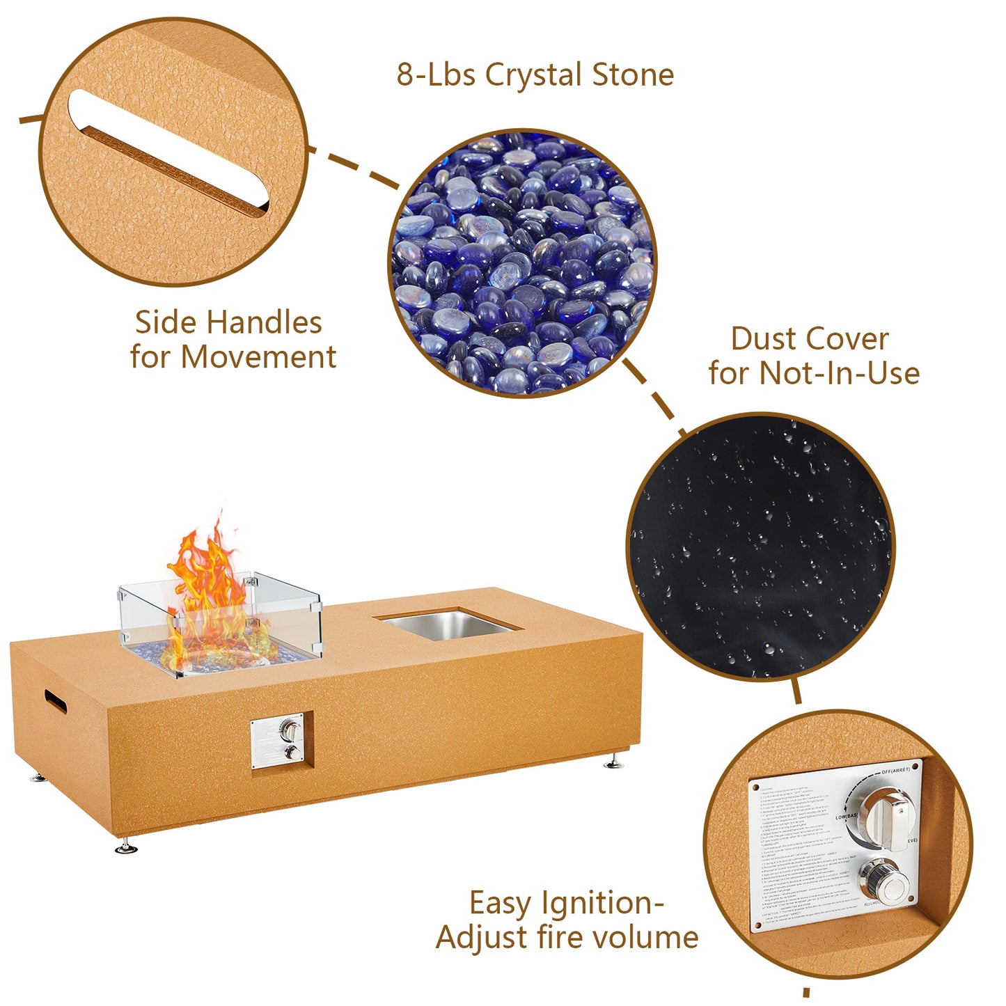 56'' Low Propane Fire Table, Square Patio Fire Pit Table, 50000 BTU Natural Gas Fire Pit, Fire Table Outdoor Patio