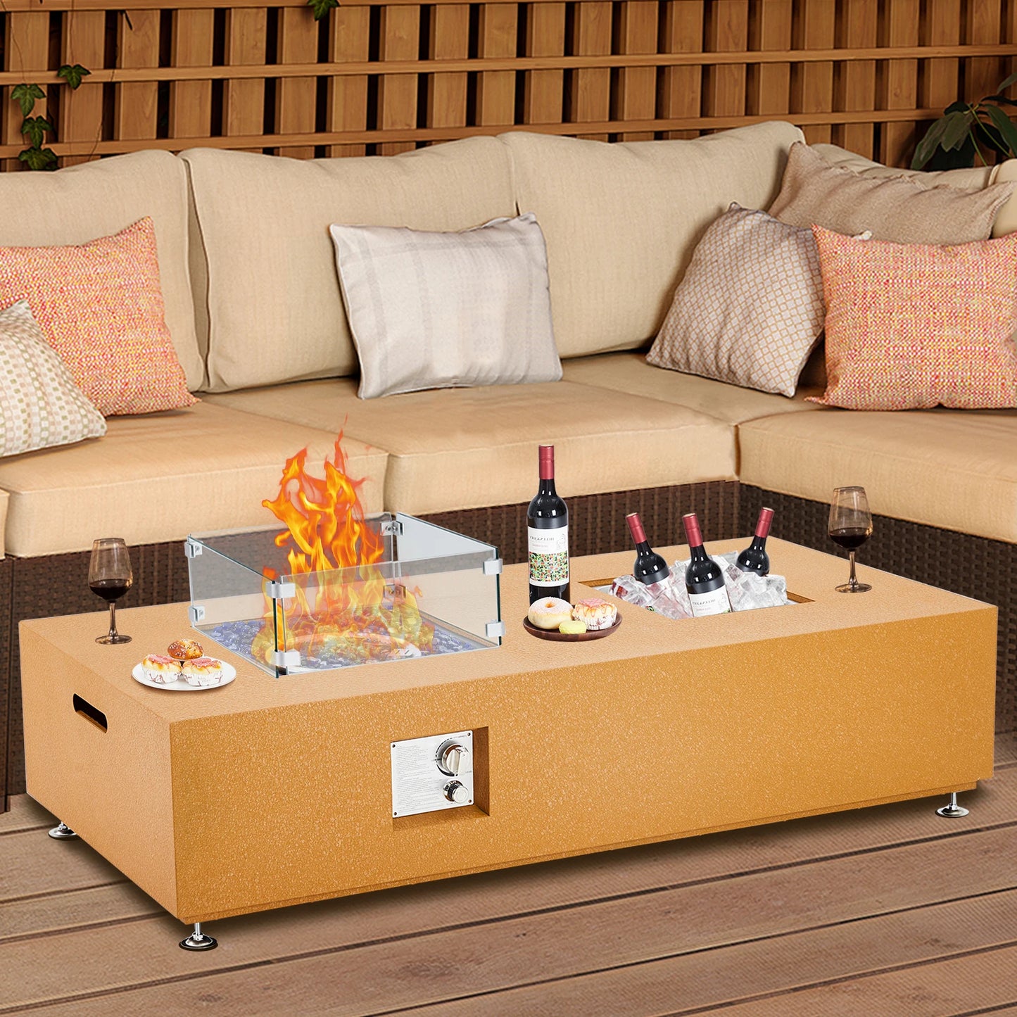 56'' Low Propane Fire Table, Square Patio Fire Pit Table, 50000 BTU Natural Gas Fire Pit, Fire Table Outdoor Patio