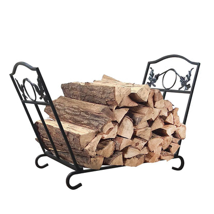 Black Indoor Outdoor Fireplace Firewood Holder, Folding Log Storage Rack