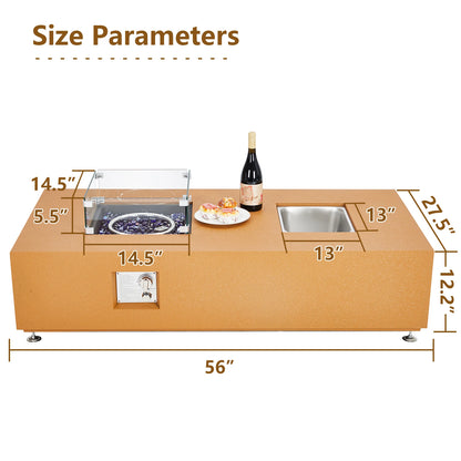 56'' Low Propane Fire Table, Square Patio Fire Pit Table, 50000 BTU Natural Gas Fire Pit, Fire Table Outdoor Patio