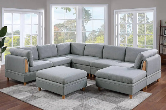 8pc Sectional Sofa Set Light Grey