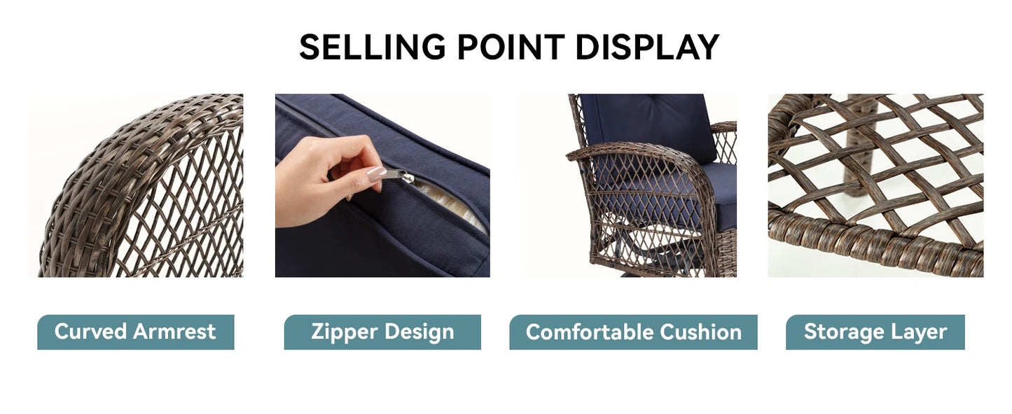 3 Pieces Patio Furniture Set, Outdoor Rotating Rocking Chair Set