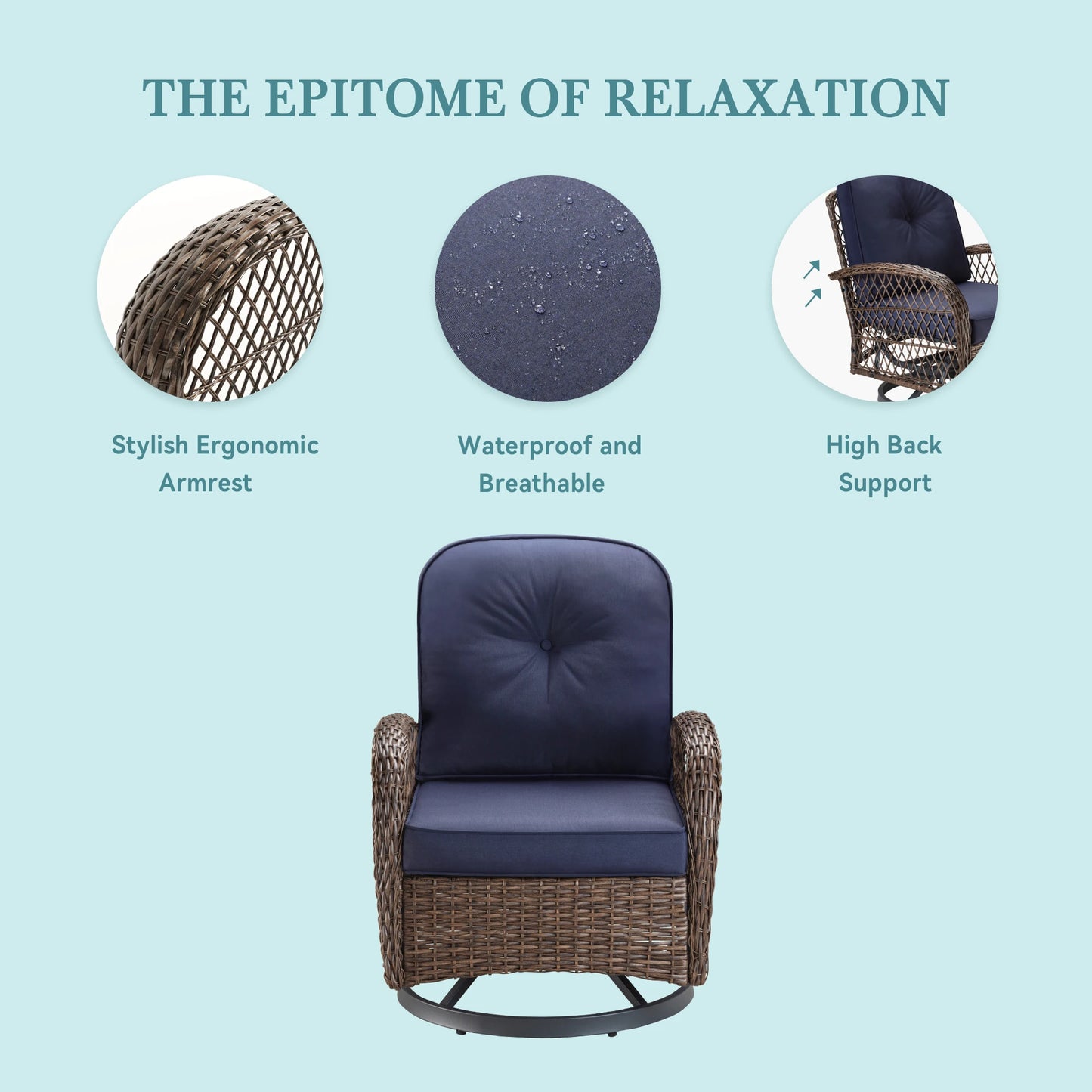 3 Pieces Patio Furniture Set, Outdoor Rotating Rocking Chair Set