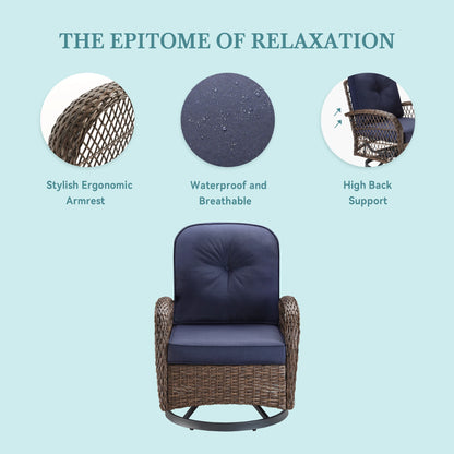 3 Pieces Patio Furniture Set, Outdoor Rotating Rocking Chair Set