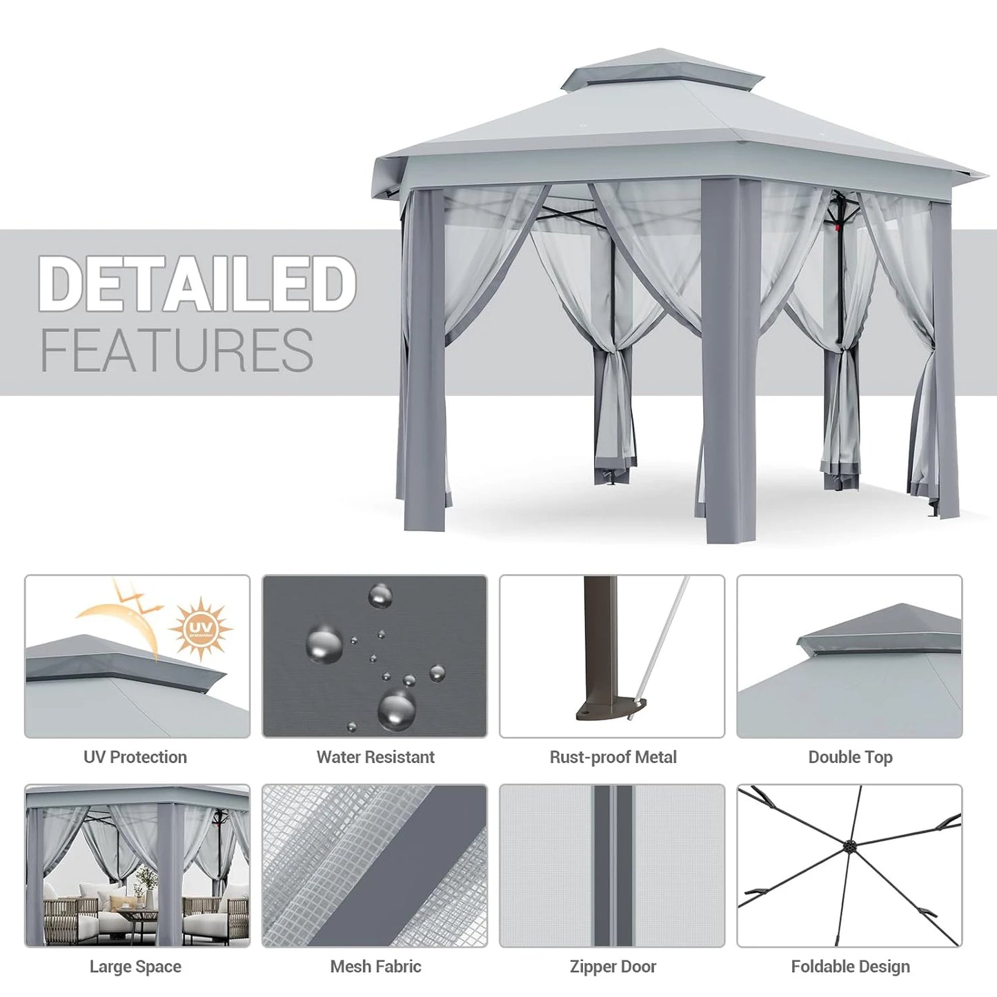 79.5" Foldable Gazebo Tent
Outdoor Canopy Tent With Mosquito Netting