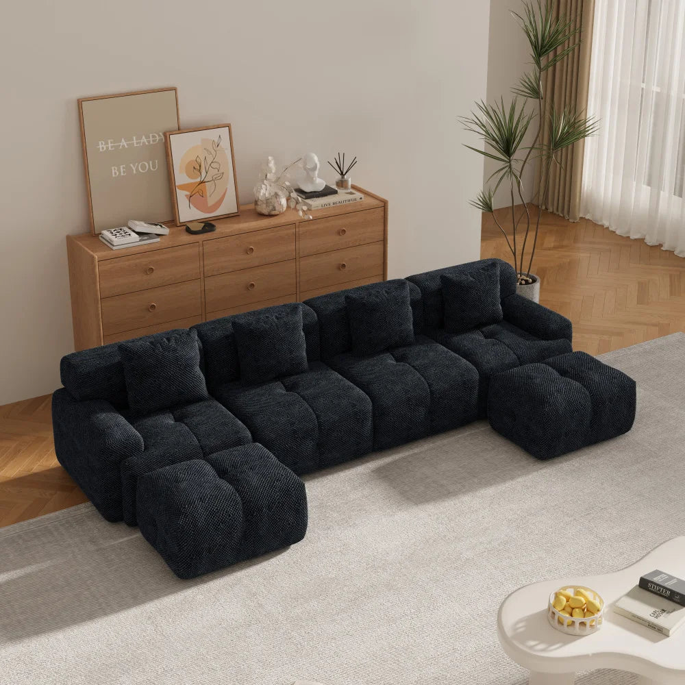 135.4" 6-Piece U-Shaped Sleeper Modular Sectional Sofa Bed Chaise, Oversized 4-Seater