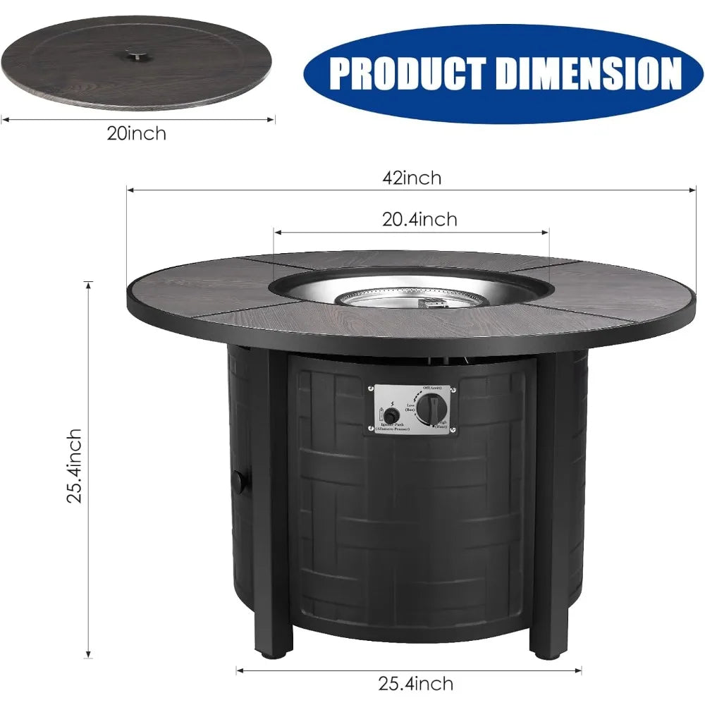 42in Propane Fire Pit Table, 50,000 BTU Auto-Ignition Outdoor Patio Fire Pit with Waterproof Cover