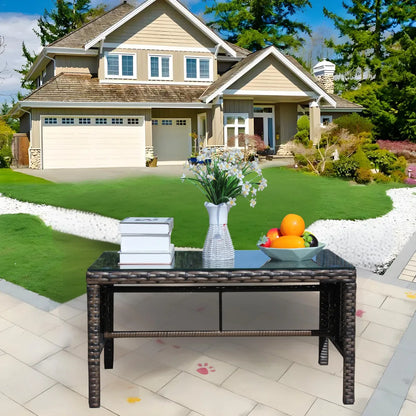 Outdoor patio Furniture Coffee 
Table with clear tempered glass