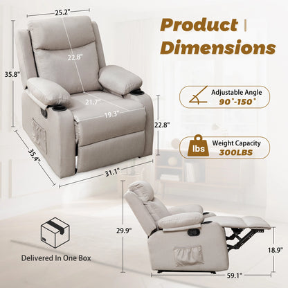 Korser Small Recliners for Small Spaces, Reclining Manual Chair with Cup Holders and Side Pockets  for Living Room, Bedroom