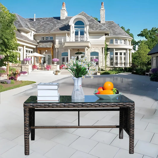 Outdoor patio Furniture Coffee 
Table with clear tempered glass