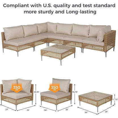 7pcs Wicker Patio Furniture Set Sectional Sofa With Thick Cushions And Coffee Table