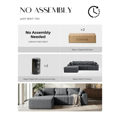 108" L-Shaped Boneless Cloud Sofa