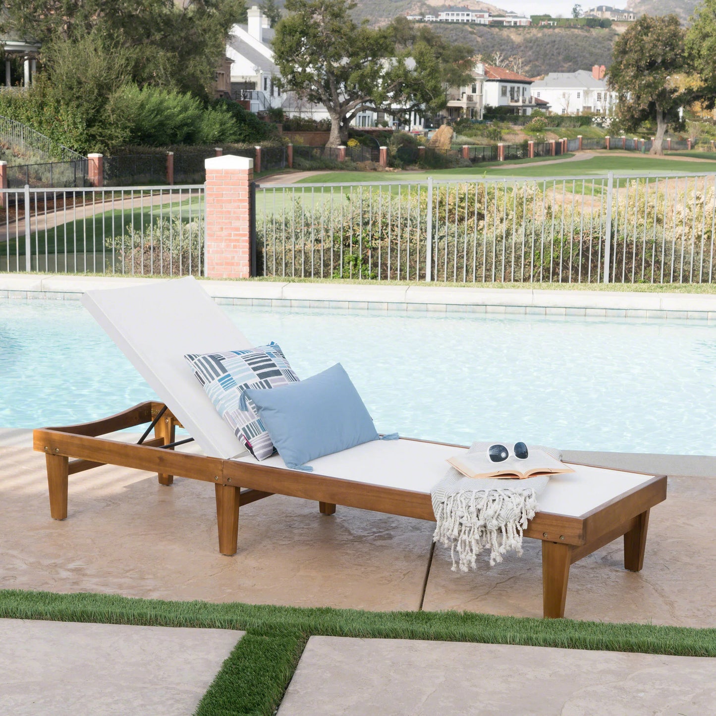 Outdoor Flat Chaise Lounge Chair With Adjustable Backrest Poolside Lounger Patio Furniture