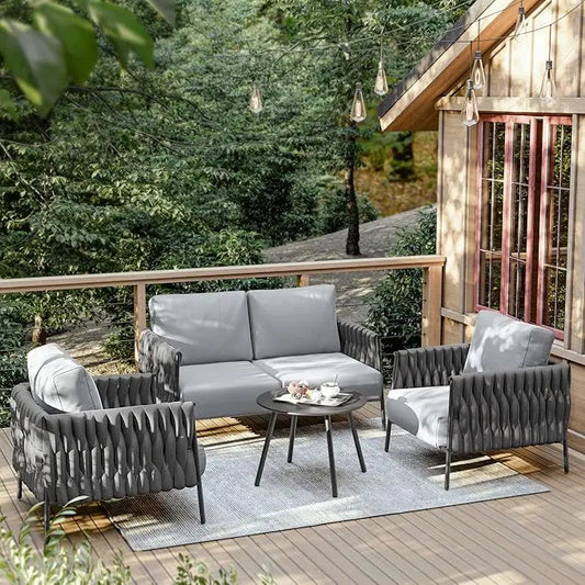 4 Pieces Patio Furniture Set with Coffee Table,