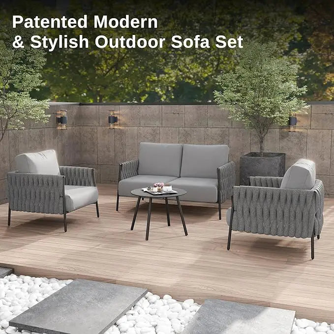 4 Pieces Patio Furniture Set with Coffee Table,