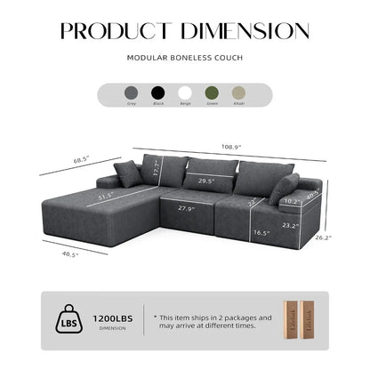 108" L-Shaped Boneless Cloud Sofa