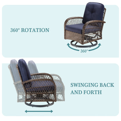 3 Pieces Patio Furniture Set, Outdoor Rotating Rocking Chair Set