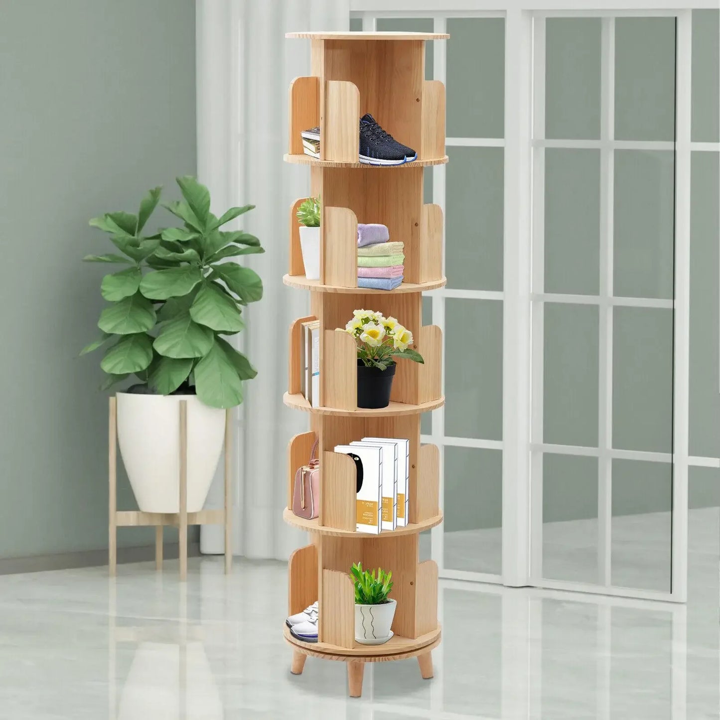 360 Rotating 5 Layers Bookshelf Storage Display Rack