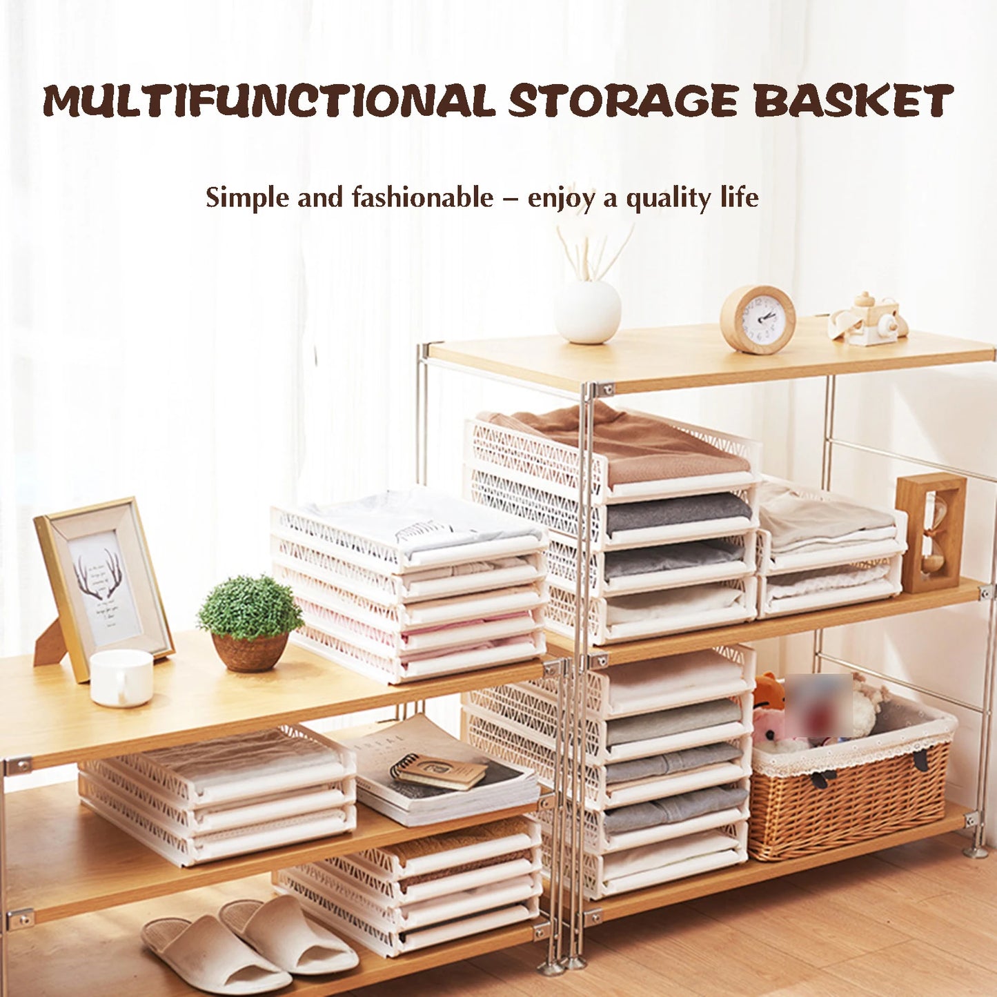 Bedroom Storage Shelves Wardrobe Closet Layered Partitions Stackable Storage Box
