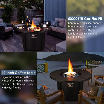 42in Propane Fire Pit Table, 50,000 BTU Auto-Ignition Outdoor Patio Fire Pit with Waterproof Cover