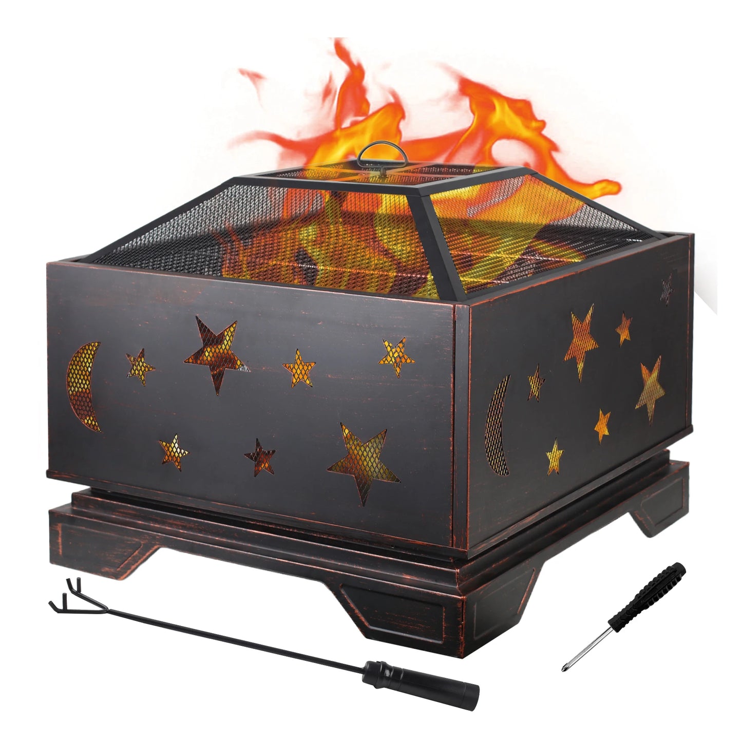 Wood Burning Fire Pit with Cooking Grill & Spark Screen