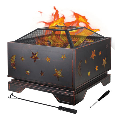 Wood Burning Fire Pit with Cooking Grill & Spark Screen