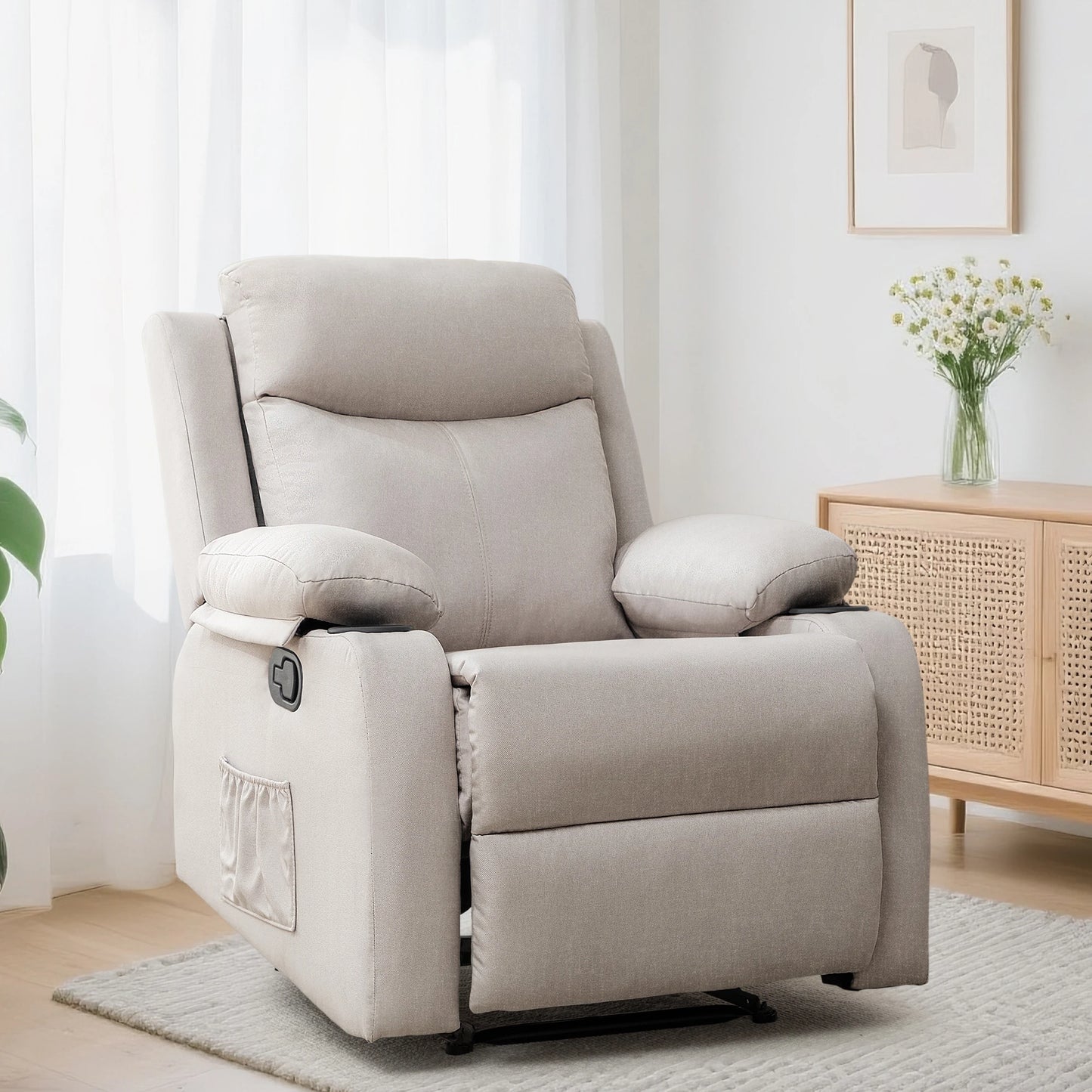 Korser Small Recliners for Small Spaces, Reclining Manual Chair with Cup Holders and Side Pockets  for Living Room, Bedroom